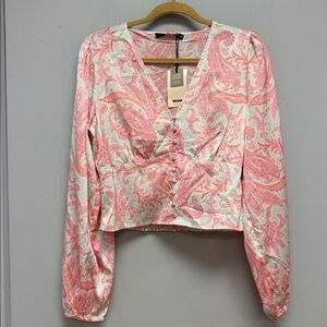 Bik Bok Pink Paisley Satin Button-Front Blouse NWT Size M